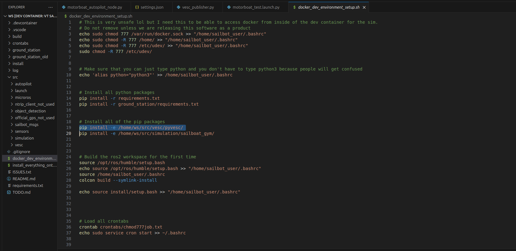 docker dev environment setup example for pyvesc