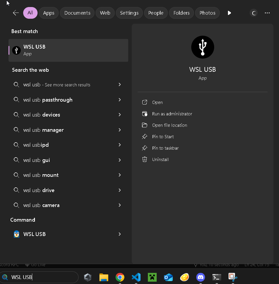 WSL USB Search Bar